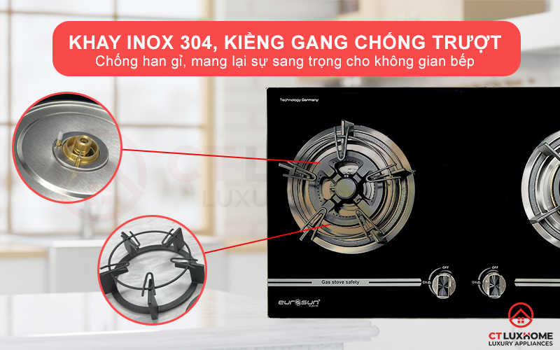 Kiềng gang đúc chống trượt, khay inox 304 chống han gỉ