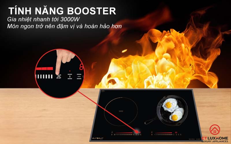 Chức năng Booster giúp tăng tốc độ nhiệt của bếp gấp 2.5 lần.