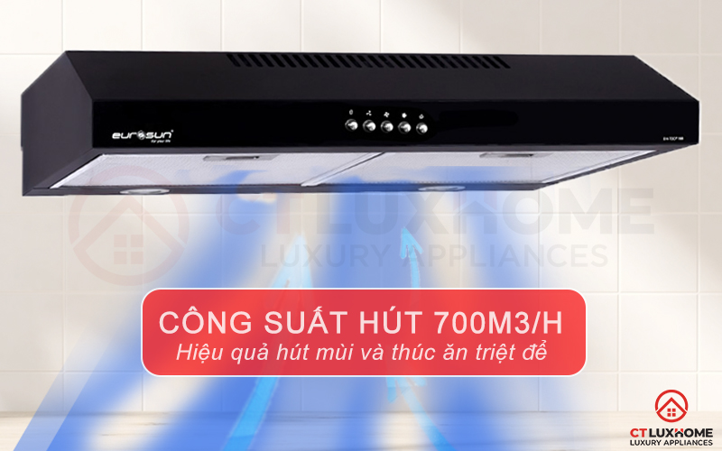 Công suất hút tối đa đến 700m3/h hút sạch mùi thức ăn, tạo không khí sạch sẽ