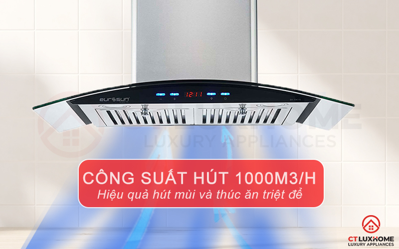 Công suất hút tối đa đến 1000m3/h hút sạch mùi thức ăn, tạo không khí sạch sẽ