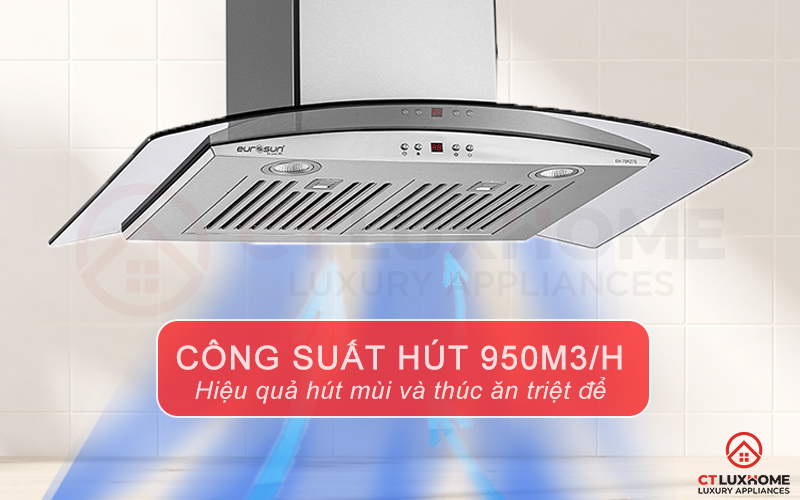 Công suất hút mạnh mẽ 950m3/h, loại bỏ khói bụi và mùi hôi hiệu quả