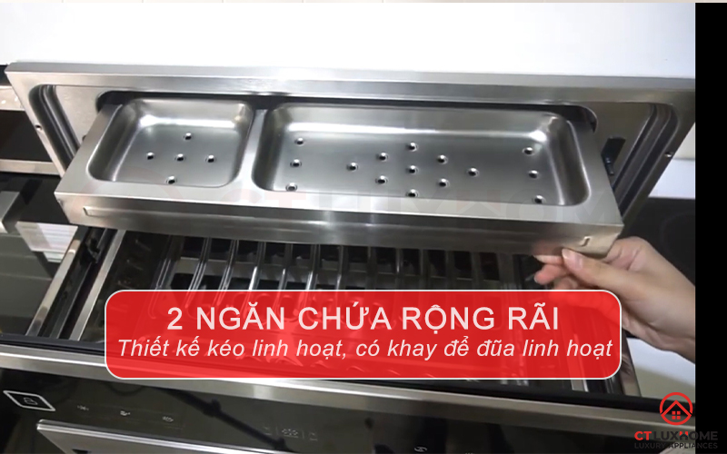 2 ngăn chứa rộng rãi với khoang để đũa linh hoạt