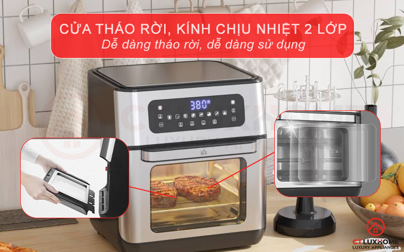 Cửa sổ lớn có thể tháo rời, dễ vệ sinh cùng kính chịu nhiệt 2 lớp