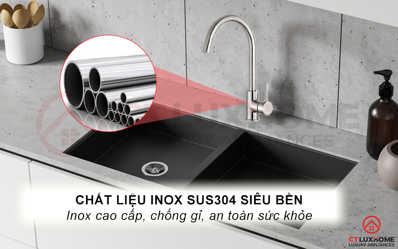 Chất liệu inox SUS304 siêu bền, chống gỉ sét, an toàn sức khỏe