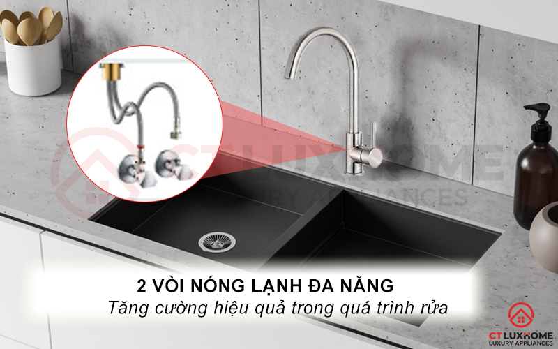 Vòi với 2 đường nóng lạnh giúp tăng hiệu quả rửa