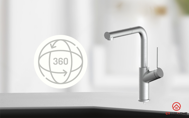 Thân vòi xoay 360 độ tăng phạm vi tiếp cận rửa vật dụng