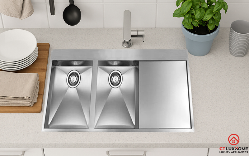 CHẬU RỬA BÁT 2 HỐC RỬA CÓ BÀN CHỜ 012963 FILOQUADRA 012963FILOQUADRA 1