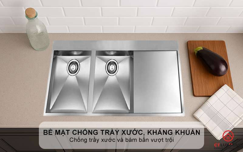 CHẬU RỬA BÁT 2 HỐC RỬA CÓ BÀN CHỜ 012963 FILOQUADRA 012963FILOQUADRA 3