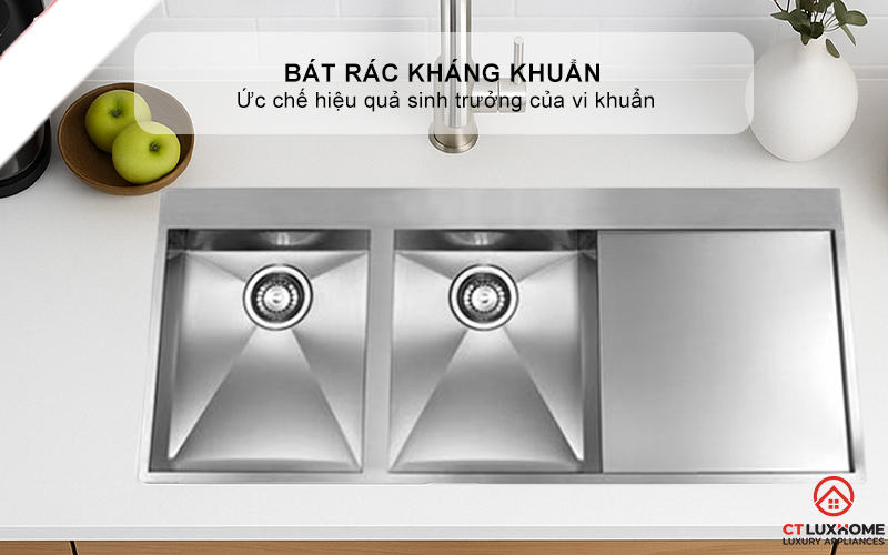 CHẬU RỬA BÁT 2 HỐC RỬA CÓ BÀN CHỜ 012963 FILOQUADRA 012963FILOQUADRA 7