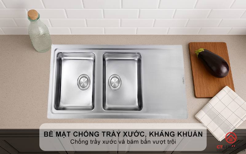 CHẬU RỬA BÁT 2 HỐC RỬA  CÓ BÀN CHỜ 015007 EVOLUZIONE  015007EVOLUZIONE 3