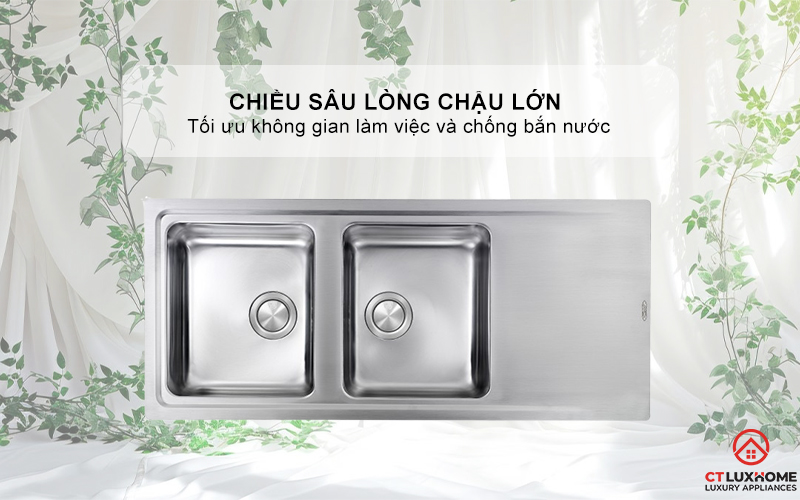 CHẬU RỬA BÁT 2 HỐC RỬA  CÓ BÀN CHỜ 015007 EVOLUZIONE  015007EVOLUZIONE 4