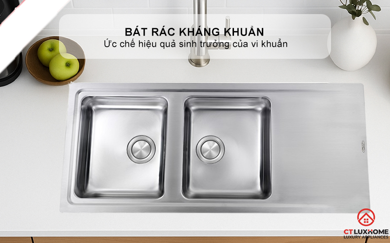 CHẬU RỬA BÁT 2 HỐC RỬA  CÓ BÀN CHỜ 015007 EVOLUZIONE  015007EVOLUZIONE 7