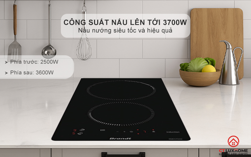 BẾP TỪ DOMINO 2 VÙNG NẤU BRANDT BPI1621UB 3700W MÀU ĐEN 3