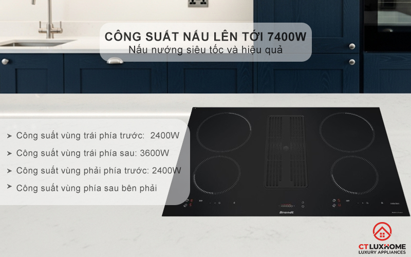 BẾP TỪ 4 VÙNG NẤU TÍCH HỢP HÚT MÙI BRANDT BPI384BH 7400W MÀU ĐEN 3