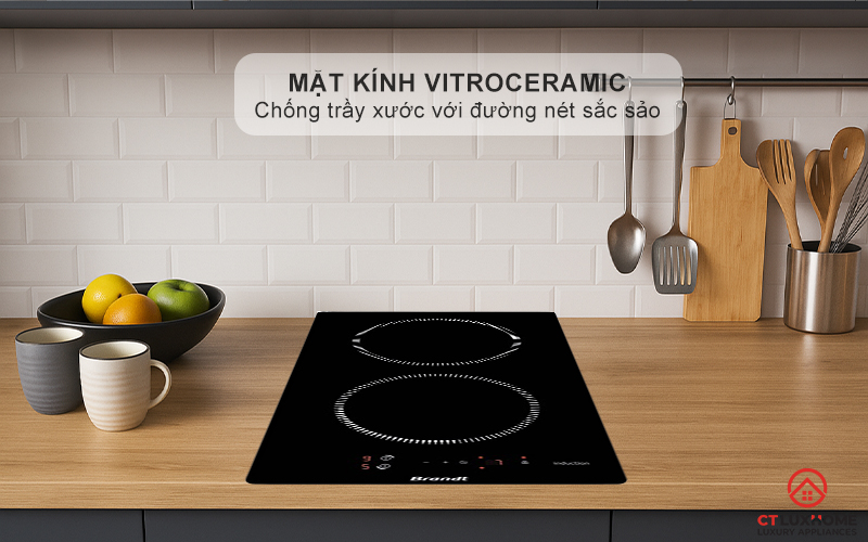 BẾP TỪ DOMINO 2 VÙNG NẤU BRANDT BPI6210B 3600W MÀU ĐEN 2