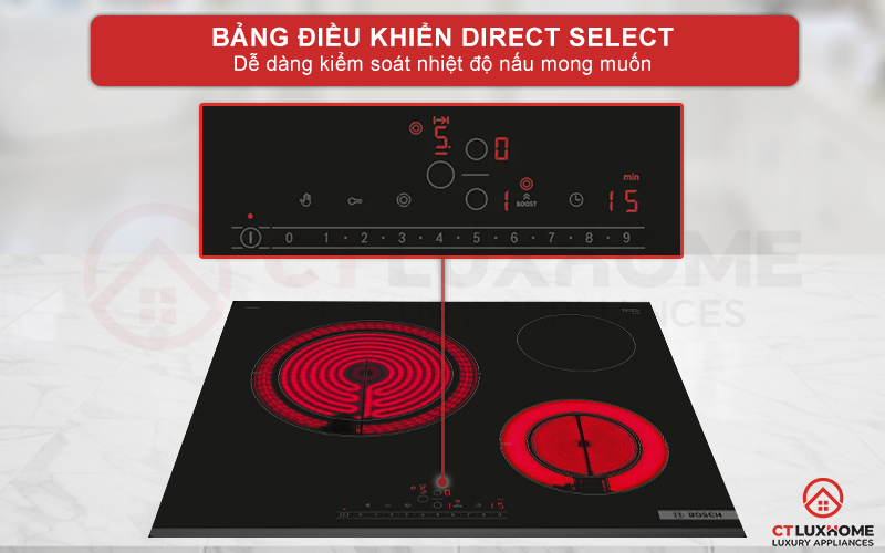 Bảng điều khiển DirectSelect kiểm soát dễ dàng nhiệt độ nấu mong muốn