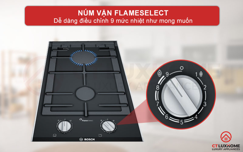 Núm vặn Flame Select giúp điều chỉnh 9 mức công suất một cách dễ dàng