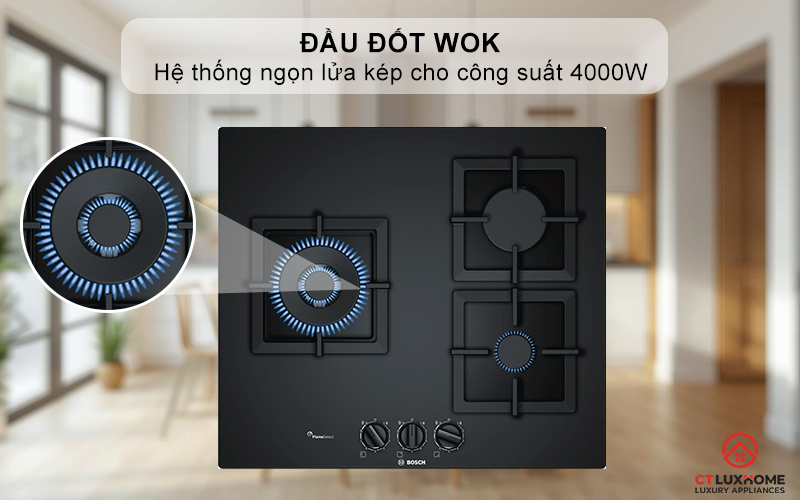 Đầu đốt Wok với hệ thống ngọn lửa kép cho công suất lên đến 4000W