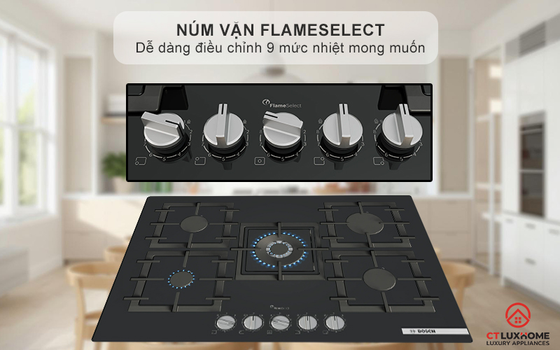 Núm vặn FlameSelect dễ dàng điều chỉnh 9 mức nhiệt mong muốn