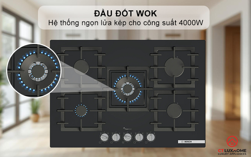 Đầu đốt Wok với hệ thống ngọn lửa kép cho công suất lên đến 4000W