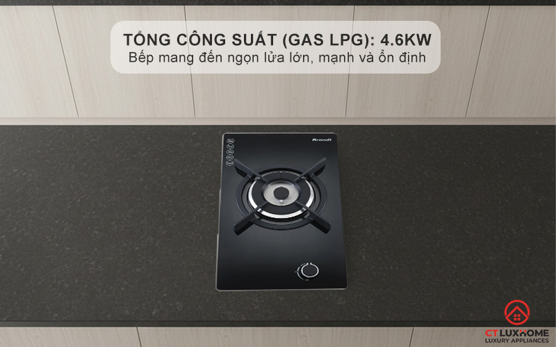 Tổng công suất (gas LPG): 4.6kW