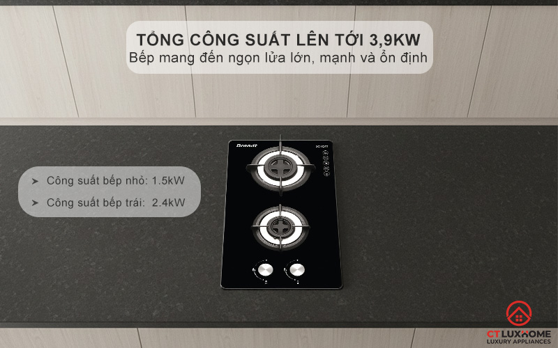 Tổng công suất lên tới 3,9kW (gas LPG)