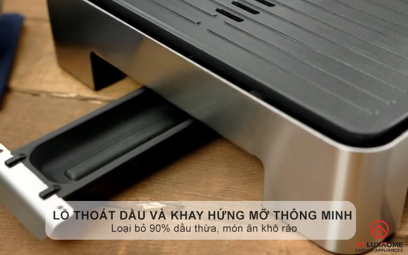 Lỗ thoát dầu và khay hứng mỡ thông minh - Loại bỏ 90% dầu thừa, món ăn khô ráo