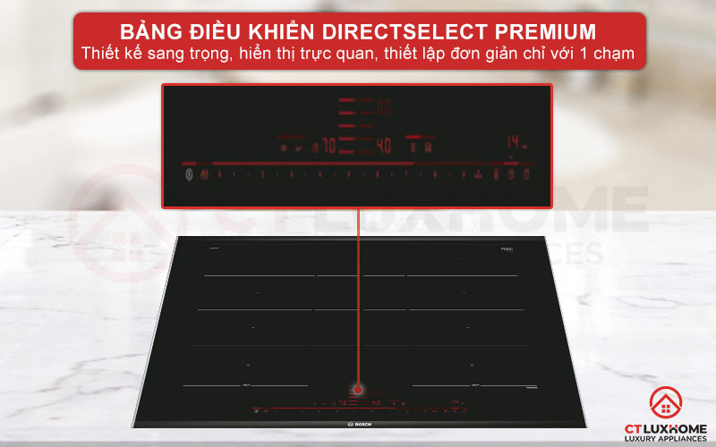 Bảng điều khiển DirectSelect Premium thiết kế sang trọng, điều chỉnh cấp độ nhiệt chỉ với một lần chạm.