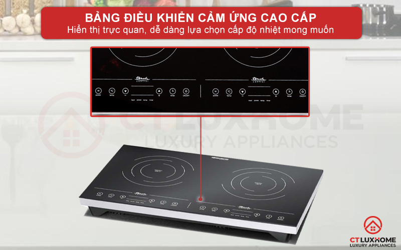 Bảng điều khiển cảm ứng cao cấp và riêng biệt cho từng vùng nấu.