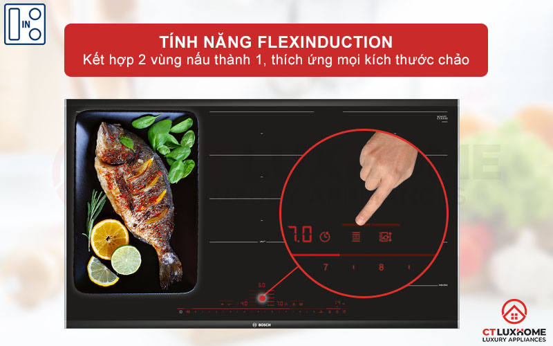 Kết hợp tạo thành vùng nấu lớn với tính năng FlexInduction.