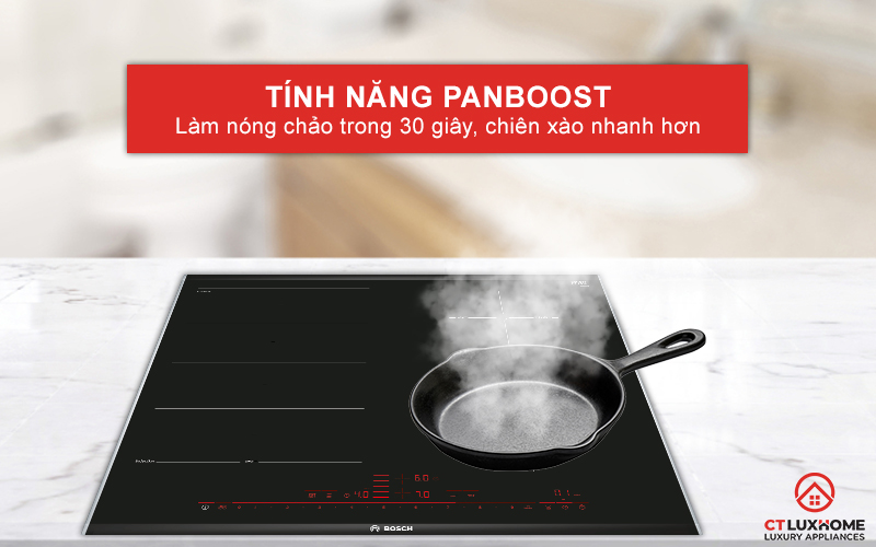 Chức năng PanBoost giúp làm nóng chảo nhanh hơn, sẵn sàng chiên xào sau 30 giây.