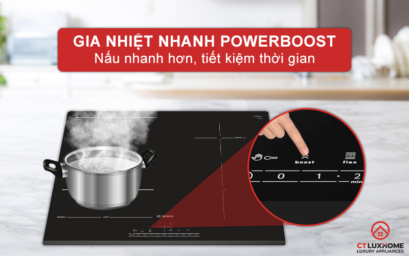 Đun nấu nhanh chóng với chức năng gia nhiệt nhanh PowerBoost.