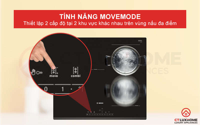 Thiết lập 2 cấp độ trên vùng nấu đa điểm với thiết lập MoveMode.
