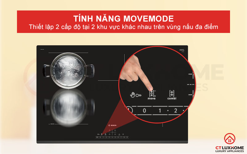 Thiết lập 2 cấp độ trên vùng nấu đa điểm với chế độ MoveMode.