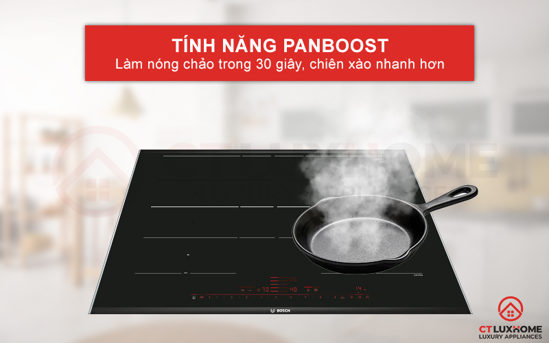 Làm nóng chảo nhanh hơn với PanBoost trên bếp từ Bosch PXY875DE3E