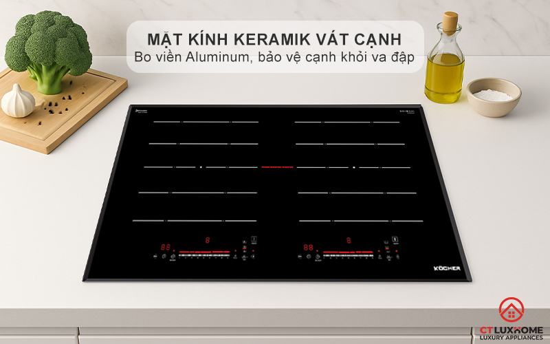 Mặt kính Keramik vát cạnh bo viền Aluminum