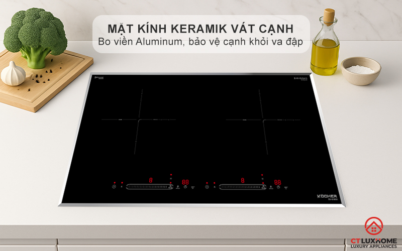 Mặt kính Keramik vát cạnh bo viền Aluminum