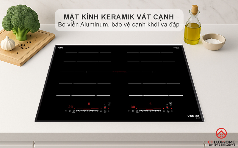 Mặt kính Keramik vát cạnh bo viền Aluminum
