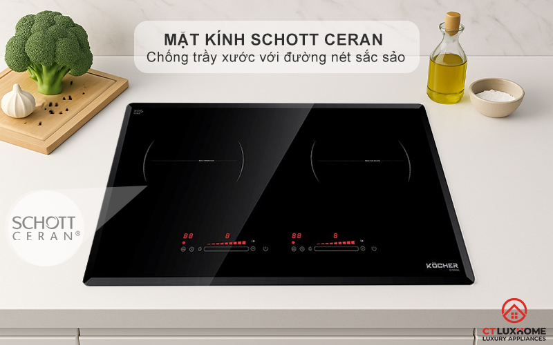 Mặt kính Schott Ceran chống trầy xước với đường nét hoa văn in sắc sảo