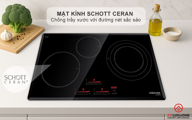 Mặt kính Schott Ceran chống trầy xước với đường nét hoa văn in sắc sảo