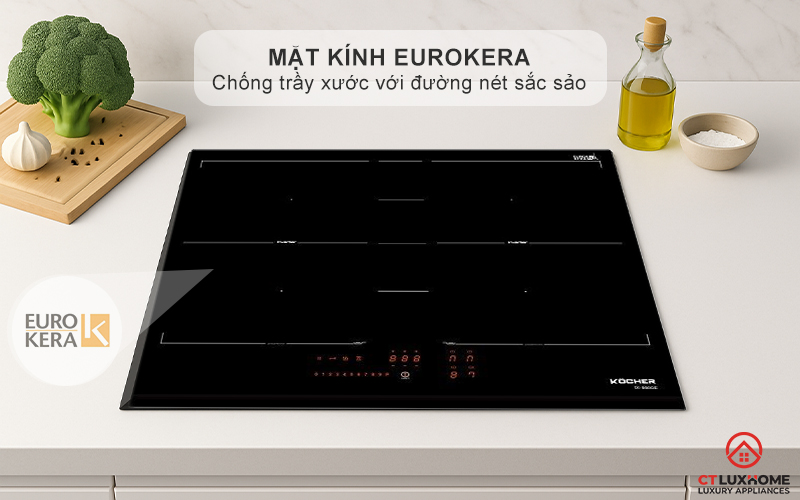 Mặt kính Eurokera chống trầy xước với đường nét hoa văn in sắc sảo