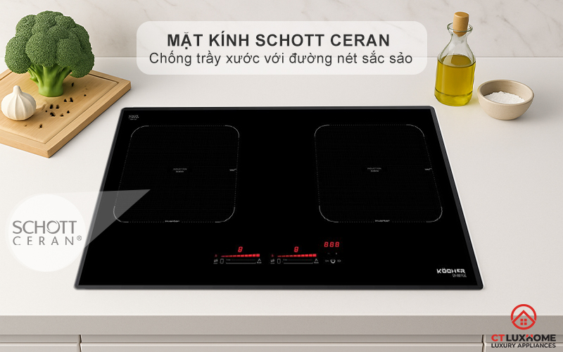 Mặt kính Schott Ceran chống trầy xước với đường nét hoa văn in sắc sảo