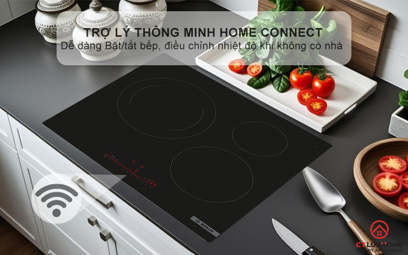 Trợ lí thông minh Home connect dễ dàng bật/ tắt bếp, điều chỉnh nhiệt độ