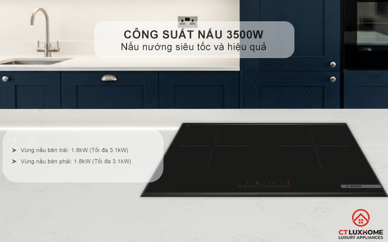 Nấu nướng nhanh chóng với 2 vùng nấu tổng công suất 3500W
