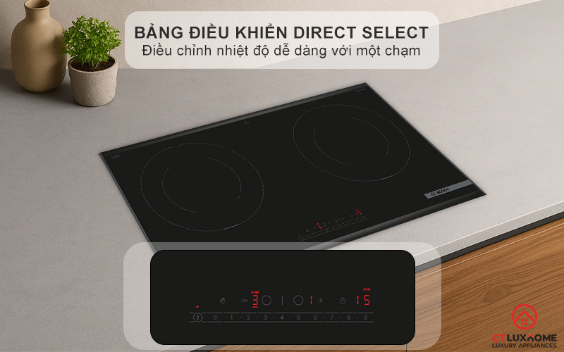 Bảng điều khiển cảm ứng DirectSelect trên bếp từ Bosch PPI8256XVN