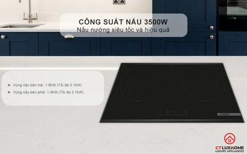 Nấu nướng nhanh chóng với 2 vùng nấu tổng công suất 3500W