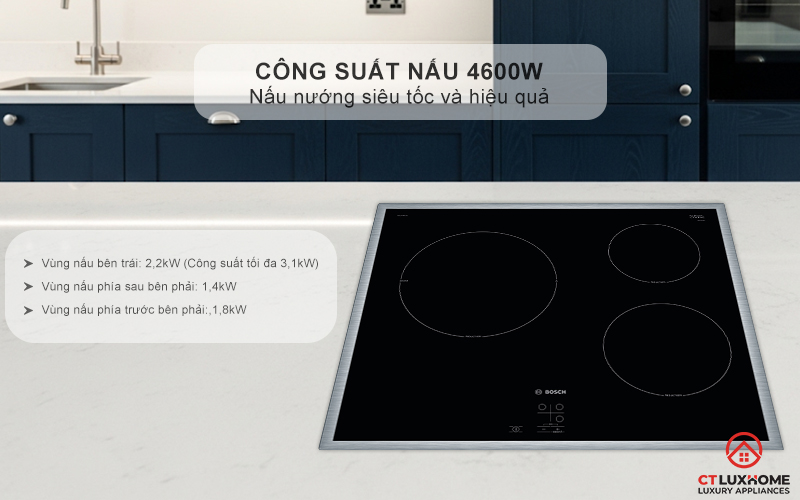 Nấu ăn nhanh chóng với tổng công suất nấu 4600W