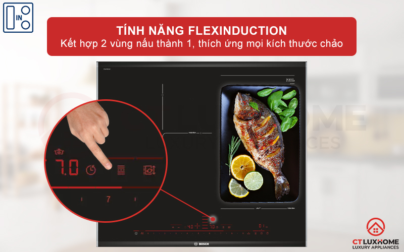 Chức năng FlexInduction Zone kết hợp 2 vùng nấu thành 1