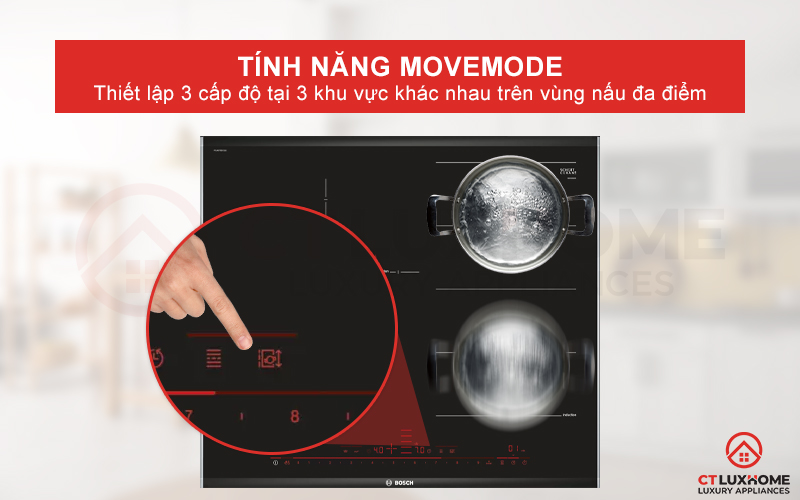 Thiết lập 3 mức cấp độ khác nhau trên vùng nấu đa điểm với MoveMode