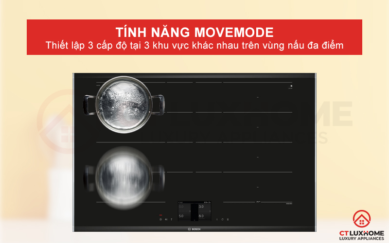 Thiết lập 3 mức công suất khác nhau trên vùng nấu đa điểm với MoveMode